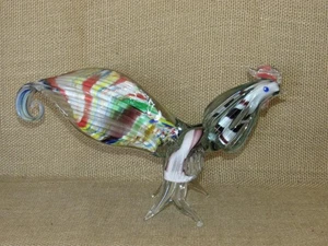 Vintage Murano Multicolor Rooster Figurine ~ 7x12" Hand Blown Italian Art Glass - Picture 1 of 13
