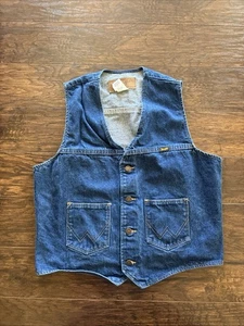 Vintage Wrangler Denim Vest Size Large Blue - Picture 1 of 10
