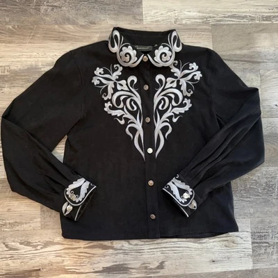 Blusa Camisa Vintage Bob Mackie Usable Arte Western Abotonada Bordada Talla S Foto 1 de 4