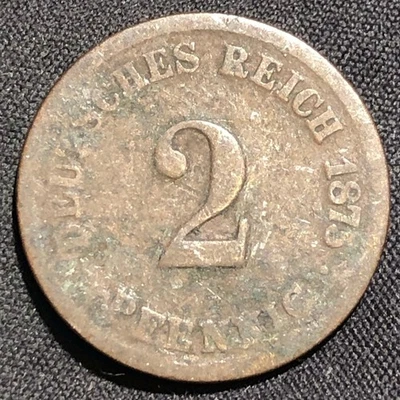 1875-J Germany 2 Pfennig Copper Coin - F (Fine) condition - Image 1 of 4