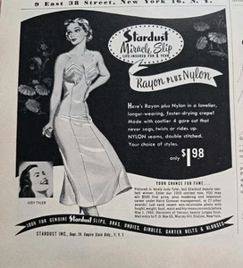 1950 Womens Stardust Rayon Plus Nylon Slip JUdy Tyler vintage Fashion ad - Picture 1 of 1