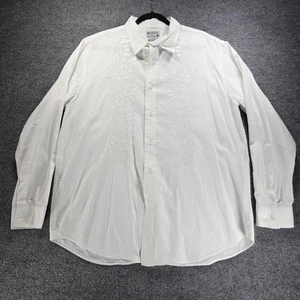 Lucky Brand Shirt Mens Extra Large White Embroidered Floral Button Up Cotton - Picture 1 of 8