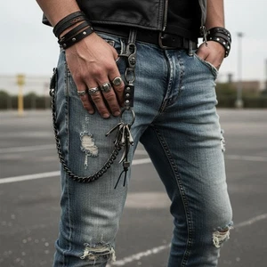 Men Women Dark Silver Wallet Chain Western Bull Horn Motorcycle Punk Rock Biker - Picture 1 of 24