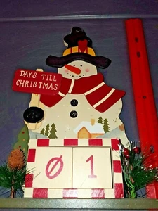 Calendario conto alla rovescia natalizio pupazzo di neve giorni fino a Natale legno vintage - Foto 1 di 7