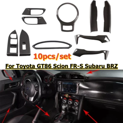 10Pcs Carbon Fiber Interior Trim Cover Set For Toyota GT86 Scion FR-S Subaru BRZ Foto 1 de 4
