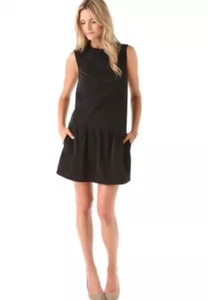Diane Von Furstenberg Black Maeryn Poplin Drop Waist Pleated Mini Dress XS - Picture 1 of 8