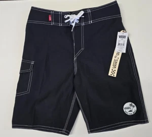 Vans Boardshorts Boy's Large (12) Off The Wall Black Solid 18" Swimwear Trunks - Picture 1 of 2
