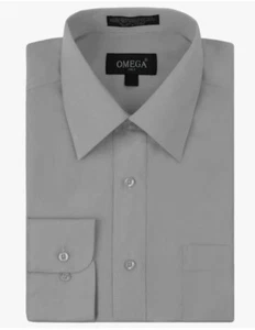 Omega Italy Men's Long Sleeve Dress Shirt Solid Color Regular Fit - Light Gray - Picture 1 of 3