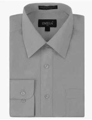 Camisa de vestir Omega Italia para hombre manga larga color liso ajuste regular - gris claro Foto 1 de 3