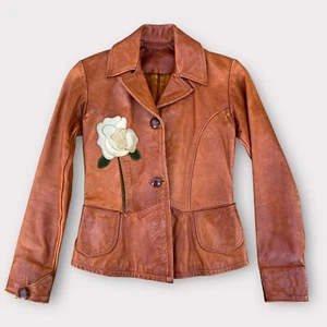 Rare Vintage 1970s East West Musical Instruments Leather Jacket Womens XS - Picture 1 of 5