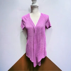 🌻Eileen Fisher Purple Linen Lagenlook Short Sleeve Knit Cardigan Size S Petite - Picture 1 of 12