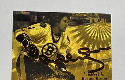 Tarjeta de autógrafo Bobby Orr NHL Hockey Legend lámina de oro Foto 1 de 4