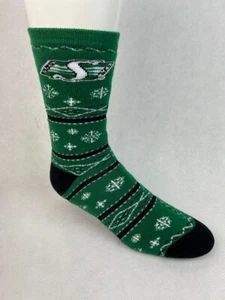 Saskatchewan Roughriders Canadian Football Ugly Christmas Green Crew Socks - Picture 1 of 1