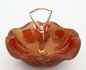 Vtg Treasure Craft USA MCM tidbit candy nut tray dish handle orange lava glaze - Picture 1 of 10