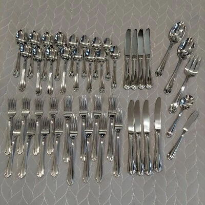 Gorham GALLERIA 45 Pieces Glossy Flatware Stainless 8 Place Settings Hostess Set - Image 1 of 4