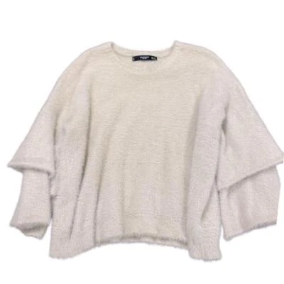 Suéter MANGO Imitación Piel 3/4 Doble Campana Manga Gran Tamaño Crop Crema Talla S/M Foto 1 de 4