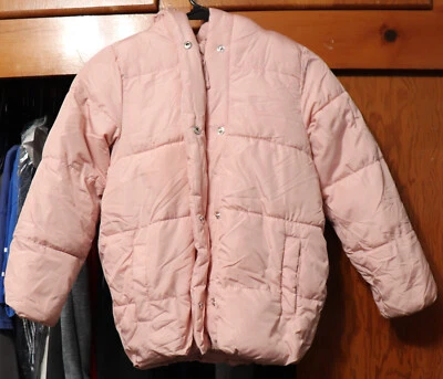 Old Navy Puffer Jacket Coat Cocoon Sherpa Lined Hood Pink Girls Medium YM (8) - Image 1 of 4