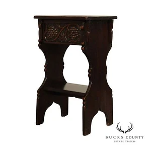 Shaw Furniture Antique Tudor Style Carved Oak One Drawer Nightstand - Picture 1 of 12