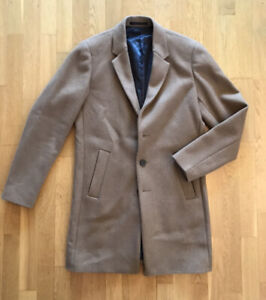 Mens Jack & Jones Premium Light Brown Camel Coat Fall Jacket Wool Blend Size S