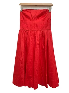 Vestido Anthropologie Moulinette Soeurs rojo coral sin tirantes plisados talla 6 - Imagen 1 de 5