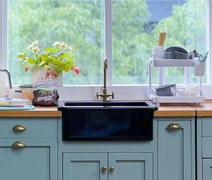 1:6 Miniature Dollhouse Kitchen Sink Set Basin Tap Faucet Water Stream cabinet - Picture 1 of 10