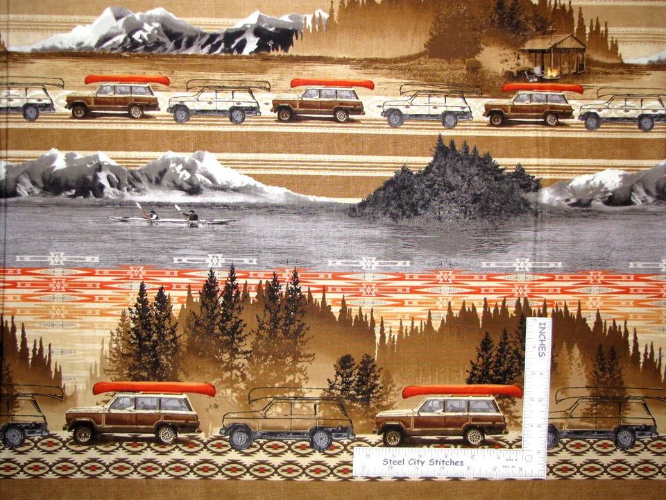 Car Canoe Southwest Camping Cotton Fabric Parks Recreation Studio E By The Yard - Image 1 of 1