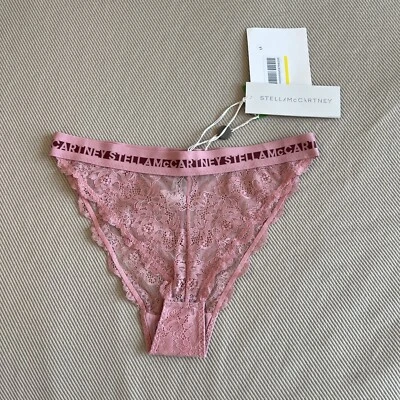 Nuevo con etiquetas Panty Stella McCartney Rosa Encaje Cintura Alta Logo Estampado Talla Pequeña Minorista $48 Foto 1 de 4