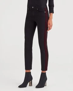 7 For All Mankind High Waist Ankle Skinny Jeans Size 34 NWT Black Red Stripes - Picture 1 of 10