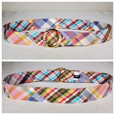 J.Crew 100% Cotton Madras Plaid Belt Fabric Gold Ring Buckle 12114 Women's S / M - Image 1 of 4