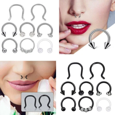 8-24PCS Surgical Steel Septum Clicker Horseshoe Nose Rings Hoop Ear Retainer 16g - Image 1 of 4