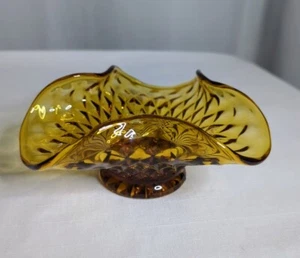 Vintage Bernstein Glas Rüschen Diamant Spitze gemustert Schale - Bild 1 von 5