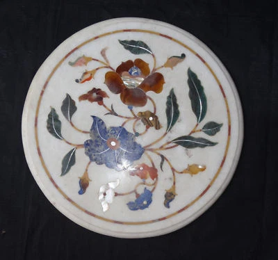 12" side end coffee Table Top Marble floral Inlay Work Home Decor - Image 1 of 3