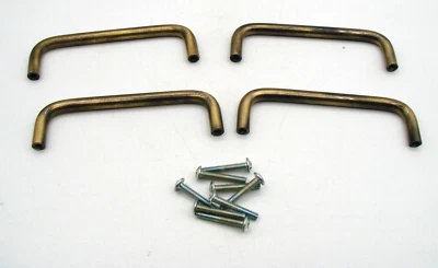 Lot 4 Brass Drawer Pulls Handles Cabinet Antique Color w/ Hardware 4" Pull Meas. - Image 1 of 4