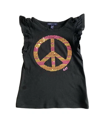 Gap Kids Black Sleeveless Peace Sign Sequins Top Girls Size XS (4-5) - Image 1 of 4