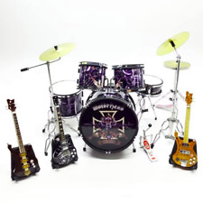 Miniature Drum Set 3 Guitars 1:12 Black Metal Band Figure Gift Display Replica