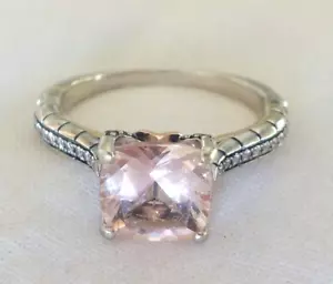 DIsney 14K White Rose Gold Morganite Diamond Ring - 4.60 gms, Sz 8.25, 1.56 ctw - Picture 1 of 11