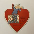 Vtg DieCut Valentine Card Cute Sailor Boy At Lookout Binoculars “I’m After Thee”