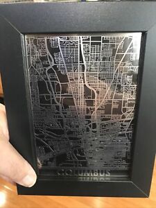 Rare Columbus Ohio 5x7 Framed Stainless Steel Laser Cut Map Buckeye State Archie