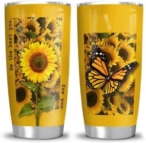 20 oz Tumbler 20oz Butterfly Sunflower Be The Best You Motivational Tumbler_1113