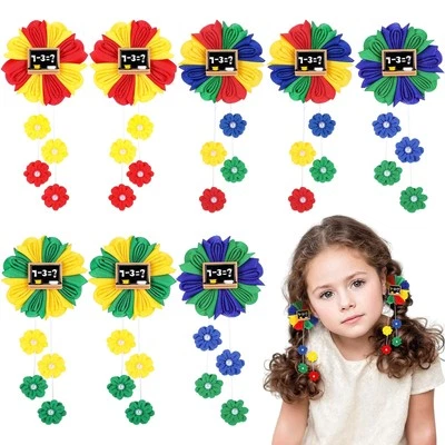 8 Pcs Flower Hair Bows for Girls with Alligator Clips 4 Colors School Gift - Image 1 of 4