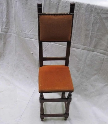 Antique French Italian Childs Doll Chair in Fruitwood & Velvet Upholstery - Image 1 of 4