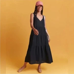 Nuevo con etiquetas Maxi Vestido Corinne Doble Gasa 100% Algodón Capa Marina Negro Para Mujer XL - Imagen 1 de 5