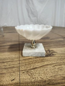 Vintage Milk Glass Italian Marble Pedestal Dish - Picture 1 of 8