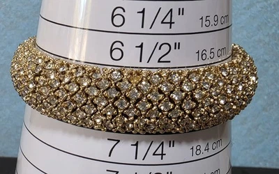 Goldtone Multi Row Pave Set Bracelet Slide In Clasp  Attached Safety Chain. #876 - Image 1 of 4