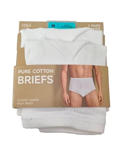 MARKS & SPENCER Mens Pure Cotton White 2 Pack Brief High Waist Size M 33-35" - Picture 1 of 2