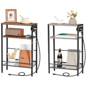HOOBRO Side Table with Charging Station End Table Nightstand Sofa Beside Table - Picture 1 of 27
