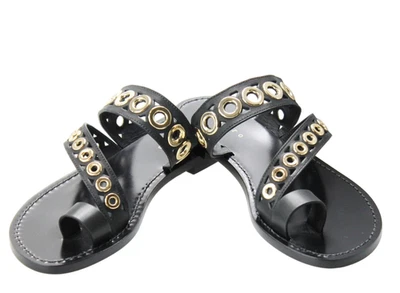 SANDRO Adelie Shoes Women's EU 37 / UK 4 Black Flat Leather Sandals With Eyelets - Image 1 of 4