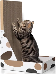 Cat Scratching Board, Vertical Cat Scratcher for Indoor Cats, L Shaped Cat Wall  - Picture 1 of 12