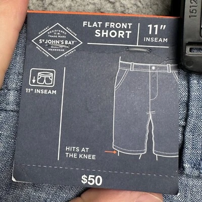 St. Johns Bay Men Linen Blend Shorts 44X11 Tall Blue Khaki Flat Front Casual NEW - Image 1 of 4