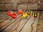 Birthday Party Favors School Bus Stop Sign Lights Cupcake Rings Set of 6 